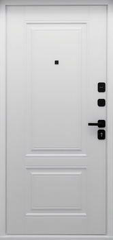 Входная дверь с белыми окрашенными панелями МДФ и скрытыми петлями Входная дверь с белыми окрашенными панелями МДФ и скрытыми петлями