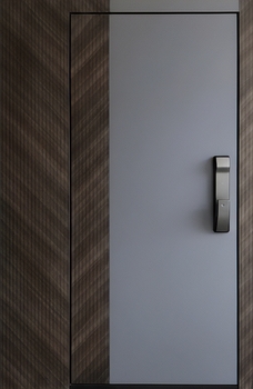 Стальная дверь с боковым расширением, скрытыми петлями, умным замком и комбинированной отделкой МДФ Стальная дверь с боковым расширением, скрытыми петлями, умным замком и комбинированной отделкой МДФ